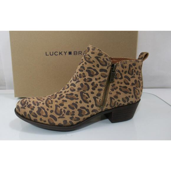 Lucky Brand Basel Size 7.5 Block Heel Booties Ankle Boots Out Zip Leopard - Picture 2 of 8
